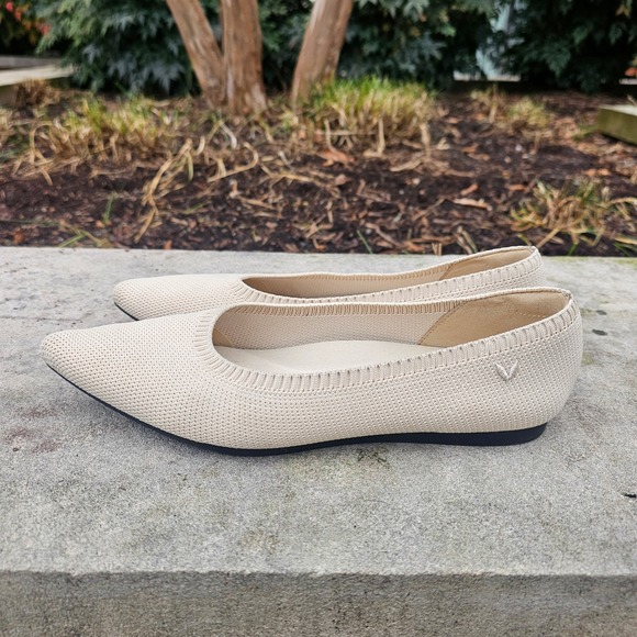 VIVAIA Aria Pointed Toe Knit Flats Ivory Cream Beige Ballet Loafers EU 37 US 6.5 - Picture 3 of 8